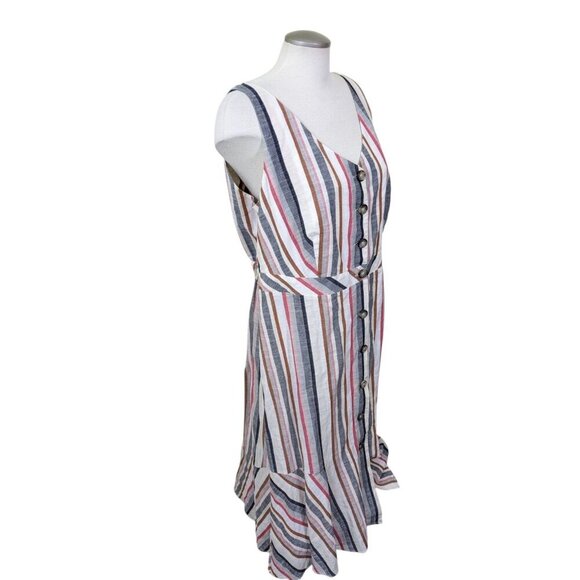 Womens Cotton Shift Midi Dress Plus 1X Button Front Striped Tank Sleeveless - Picture 3 of 7